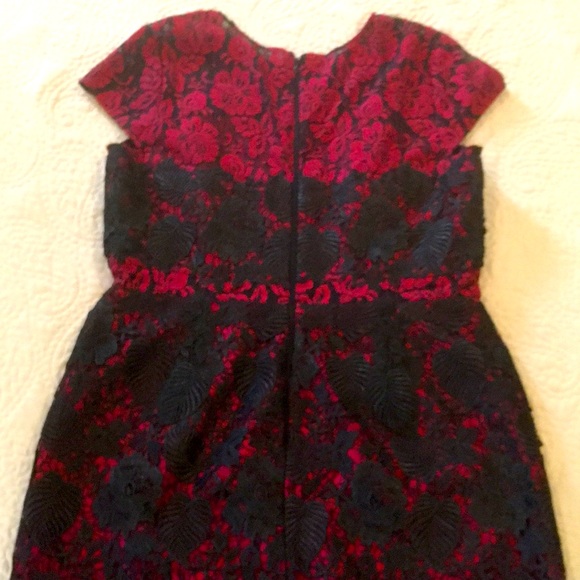 🆕 Monique Lhuillier Black & Red Lace Cocktail Dress size 16 - Picture 7 of 16